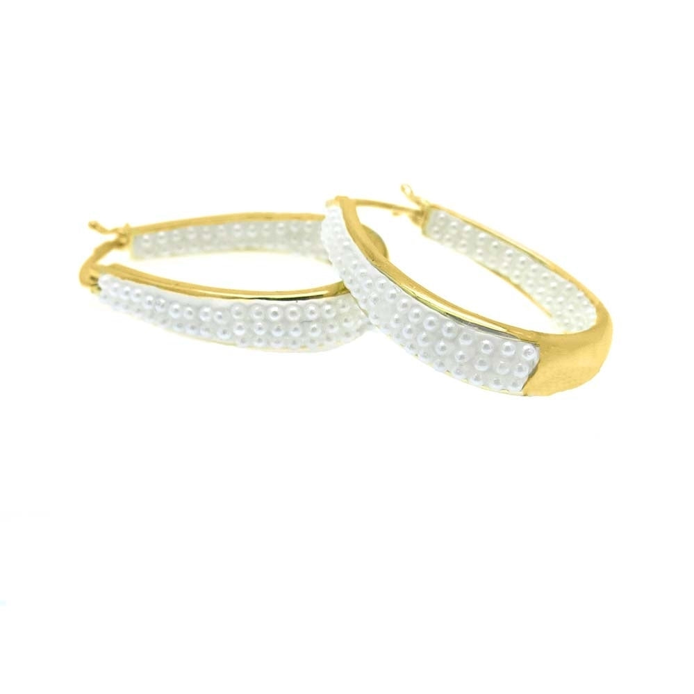 White Inside Out Pearl Studded Hoops in 18k Yellow Gold Image 1