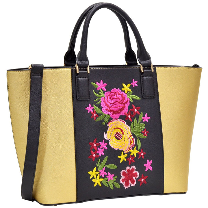 Dasein Women Medium Classic Designer Flower Embroidery Collection Large Laptop Tote Bag Work Bag Satchel Handbag Image 1