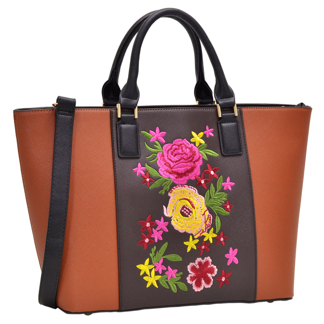 Dasein Women Medium Classic Designer Flower Embroidery Collection Large Laptop Tote Bag Work Bag Satchel Handbag Image 3