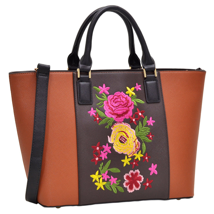 Dasein Women Medium Classic Designer Flower Embroidery Collection Large Laptop Tote Bag Work Bag Satchel Handbag Image 3