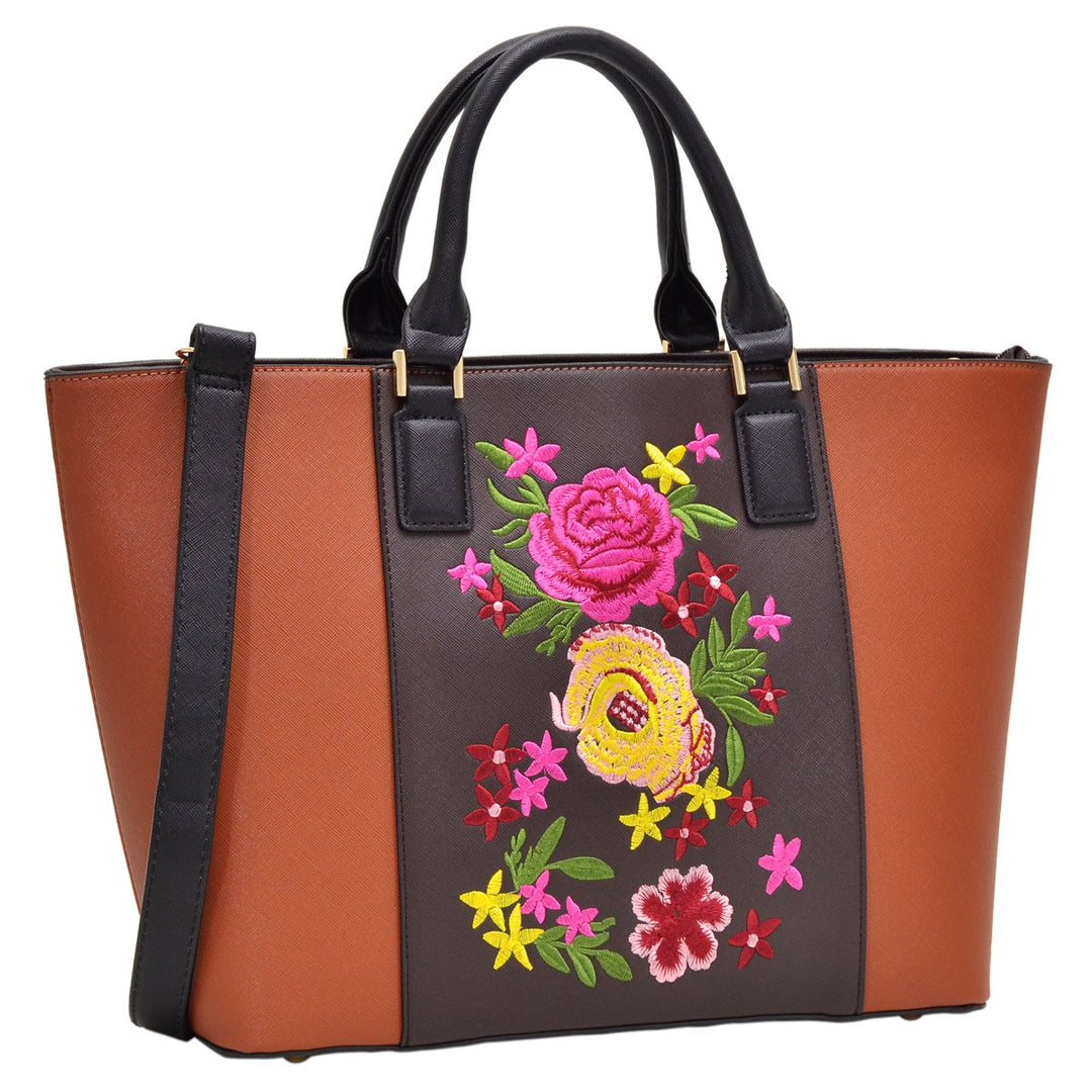 Dasein Women Medium Classic Designer Flower Embroidery Collection Large Laptop Tote Bag Work Bag Satchel Handbag Image 1