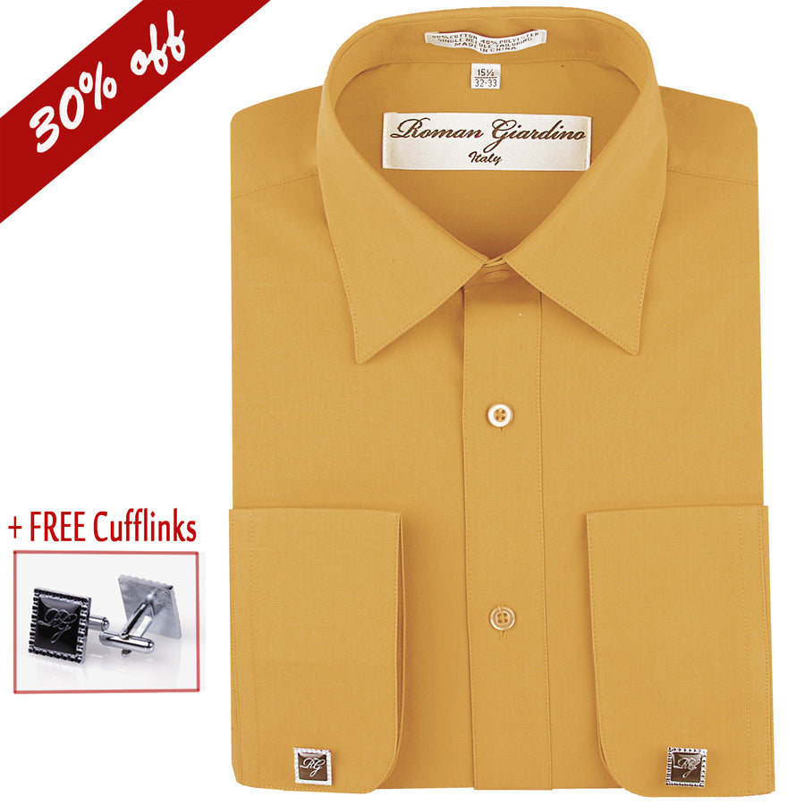 Roman Giardino Mens Dress Shirt Long Sleeve Convertible Cuffs the Italian Collar Cotton with Free cuff links  Amelia Image 1