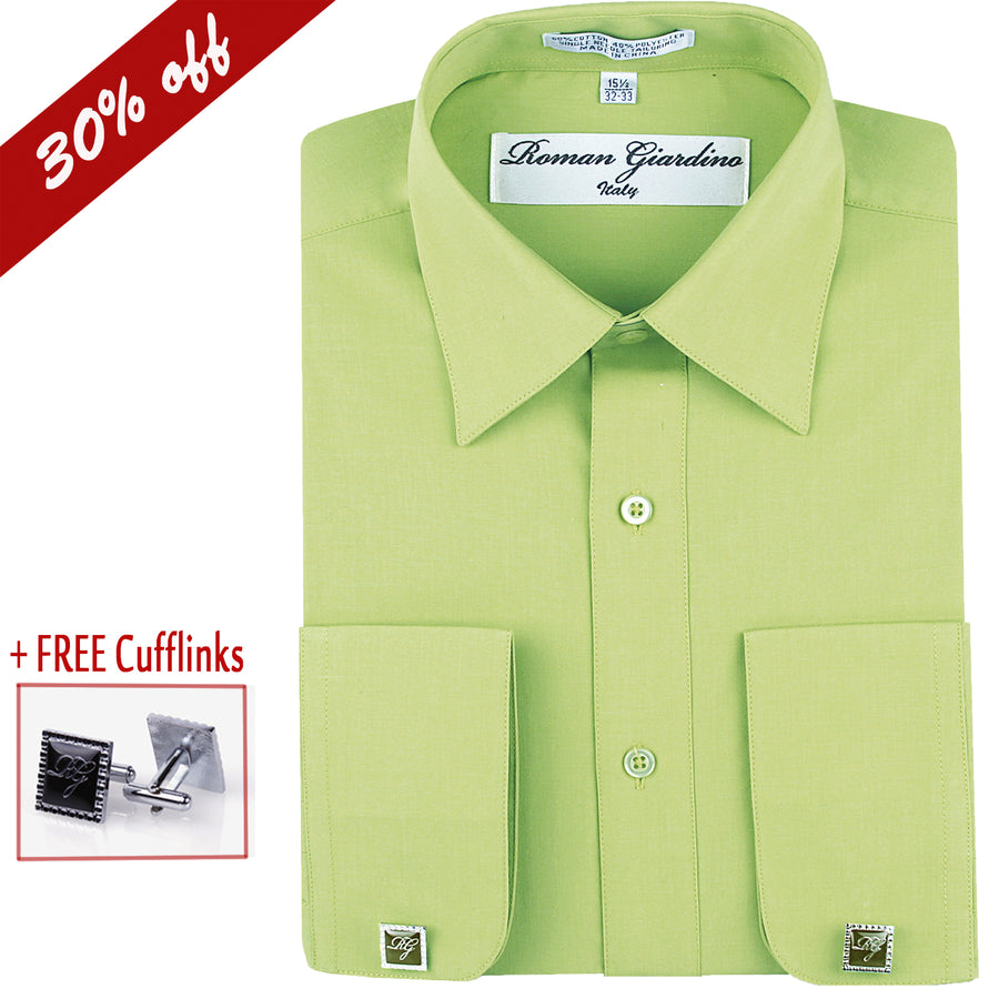 Roman Giardino Mens Dress Shirt Long Sleeve Convertible Cuffs the Italian Collar Cotton with Free cuff links Honeydew Image 1