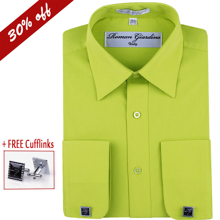 Roman Giardino Mens Dress Shirt Long Sleeve Convertible Cuffs the Italian Collar Cotton with Free cuff links Kiwi Image 1