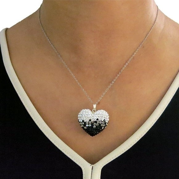 Black And White Swarovski Elements Crystal Bubble Heart Pendant Image 2