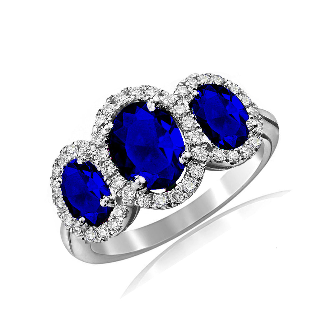 3.50 CTTW 3 Stone Sapphire Halo Ring Image 1