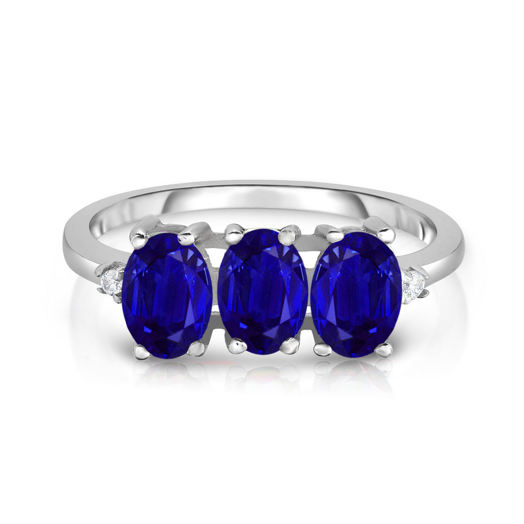 Sterling Silver 3.00 CTTW Blue Sapphire 3 Stone Ring Image 1