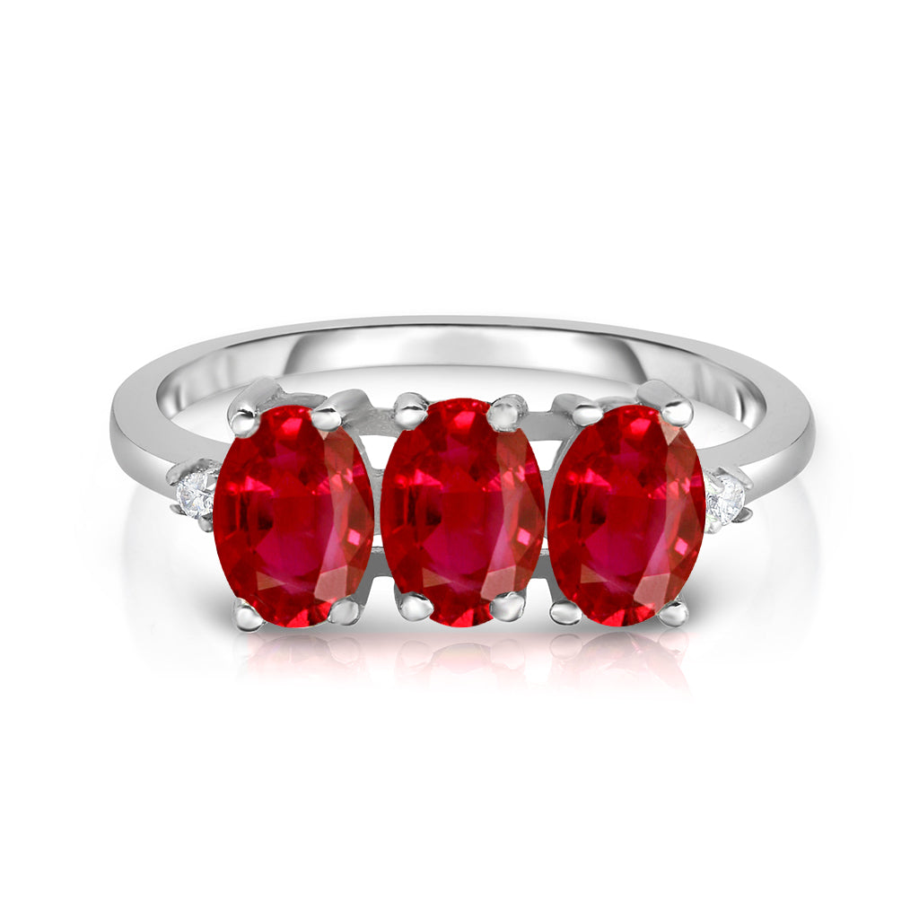 Sterling Silver 3.00 CTTW 3 Stone Ruby Ring Image 1