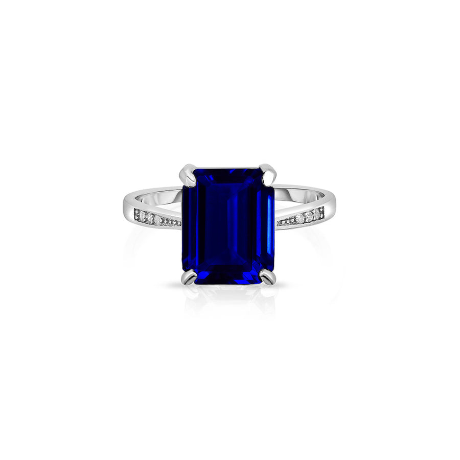 4.00 CTTW Sapphire Emerald Cut Ring in Sterling Silver Image 1