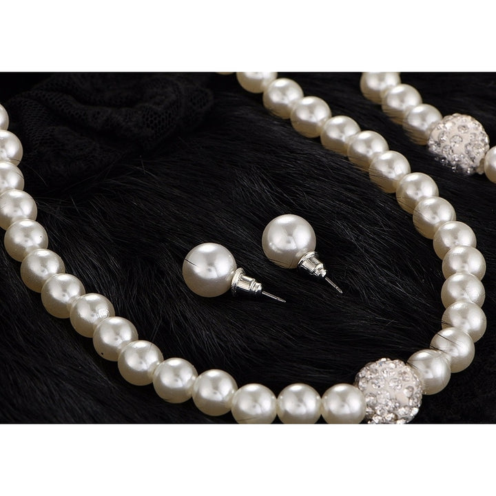 Cultured Freshwater White Pearl Necklace Bracelet and Stud Earring Jewelry Set Image 3