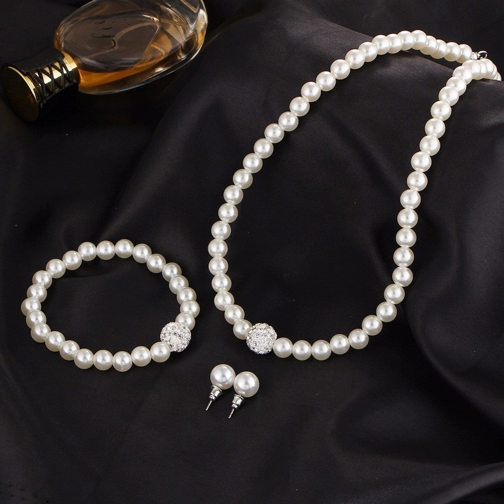Cultured Freshwater White Pearl Necklace Bracelet and Stud Earring Jewelry Set Image 4