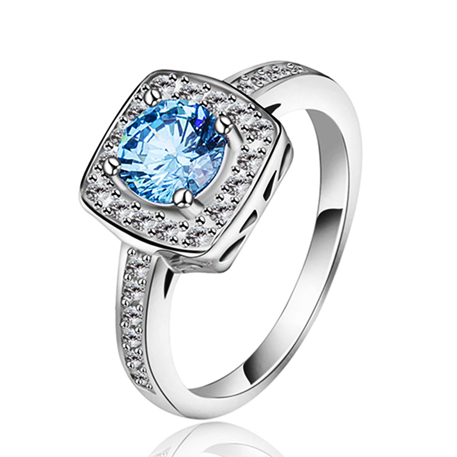 Emma Manor Gold Plated Women Wedding Ring 1 Carat Round Brilliant Sea Blue Cubic Zirconia Engagement Promise Anniversary Image 1