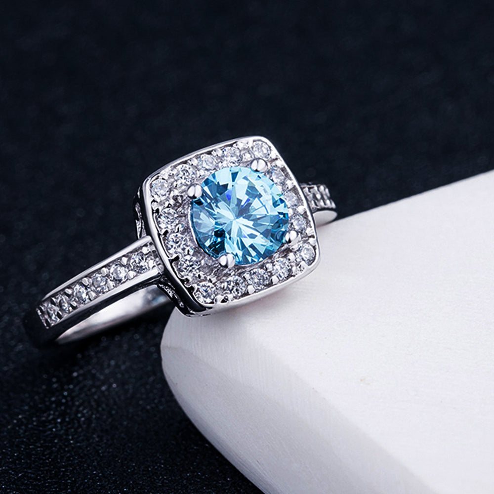 Emma Manor Gold Plated Women Wedding Ring 1 Carat Round Brilliant Sea Blue Cubic Zirconia Engagement Promise Anniversary Image 2