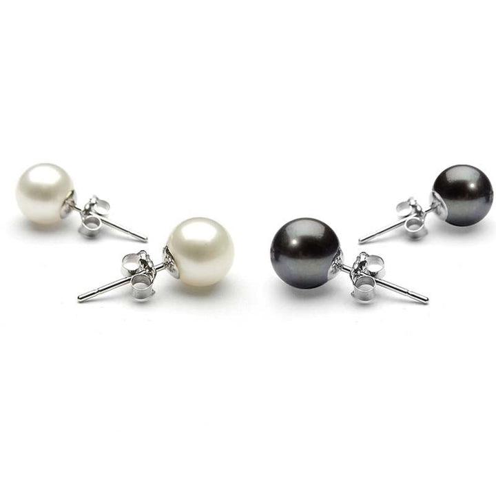 Set of 2 8mm Pearl Stud Earrings 18k White Gold Plated Brass Classic Jewelry Image 1