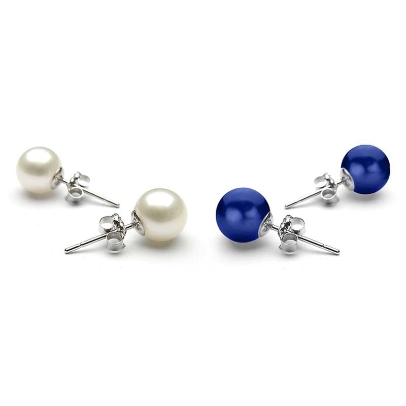 Set of 2 8mm Pearl Stud Earrings 18k White Gold Plated Brass Classic Jewelry Image 1