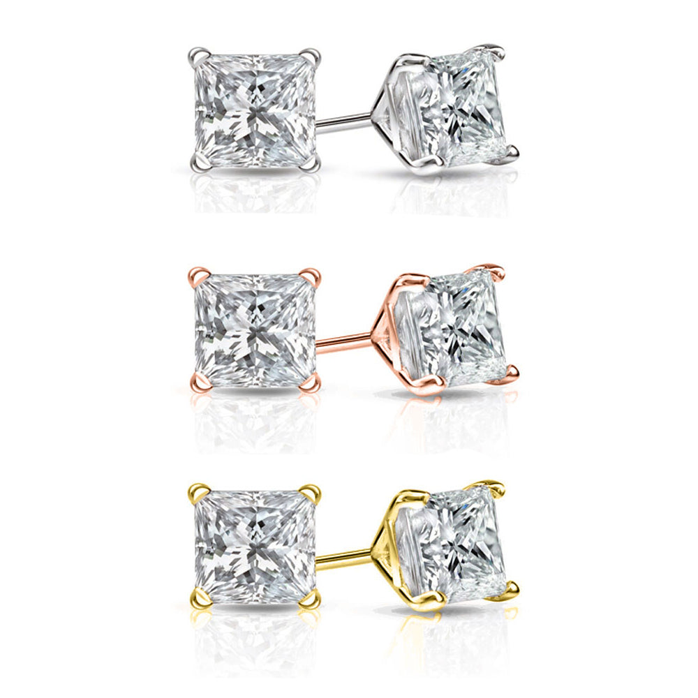 Set of 3 Sterling Silver Princess Cut Swarovski Crystal Studs Set Image 1