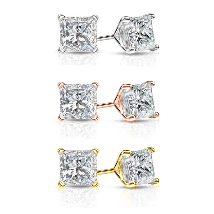 Set of 3 Sterling Silver Princess Cut Swarovski Crystal Studs Set Image 1