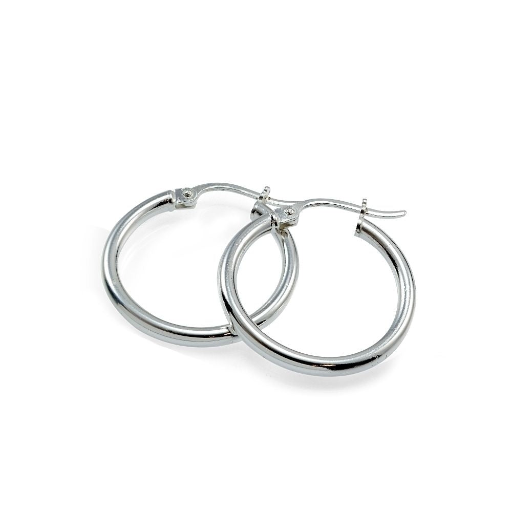 Italian Solid Sterling Silver 25mm French Lock Hoop Image 2