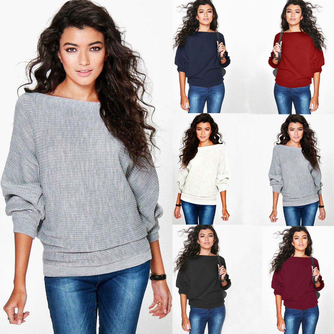 Loose Batwing Sleeve Knit Sweater Top Image 1