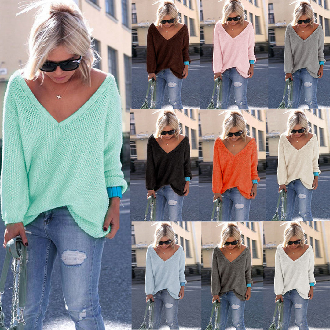 Oversized V Neck Knit Sweater Top in 10 Colors Image 1