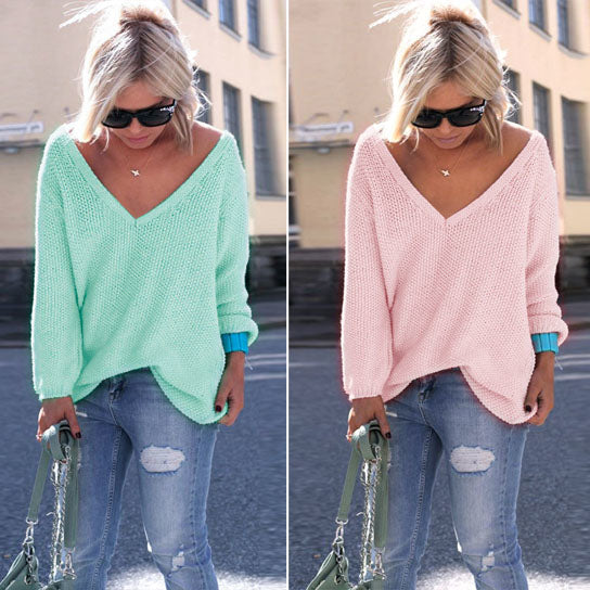 Oversized V Neck Knit Sweater Top in 10 Colors Image 2