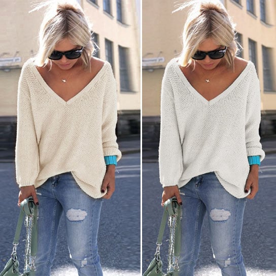 Oversized V Neck Knit Sweater Top in 10 Colors Image 4