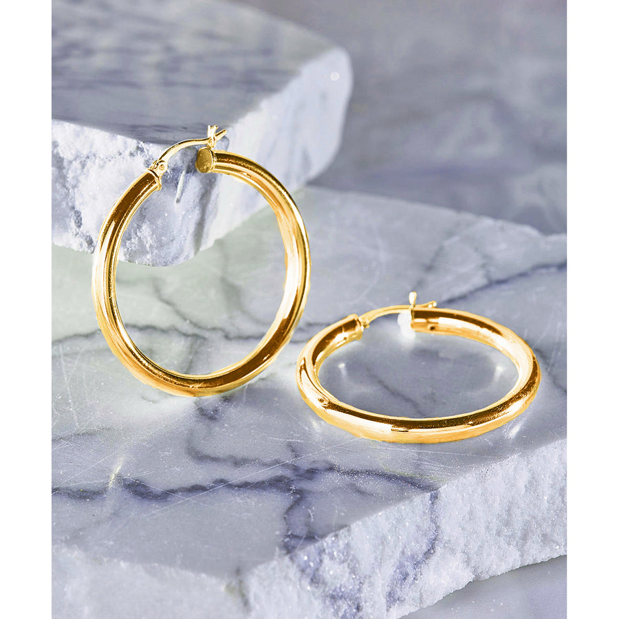 18k Gold Plated Sterling Silver 25mm Classic French Lock Hoop Earrings Image 1