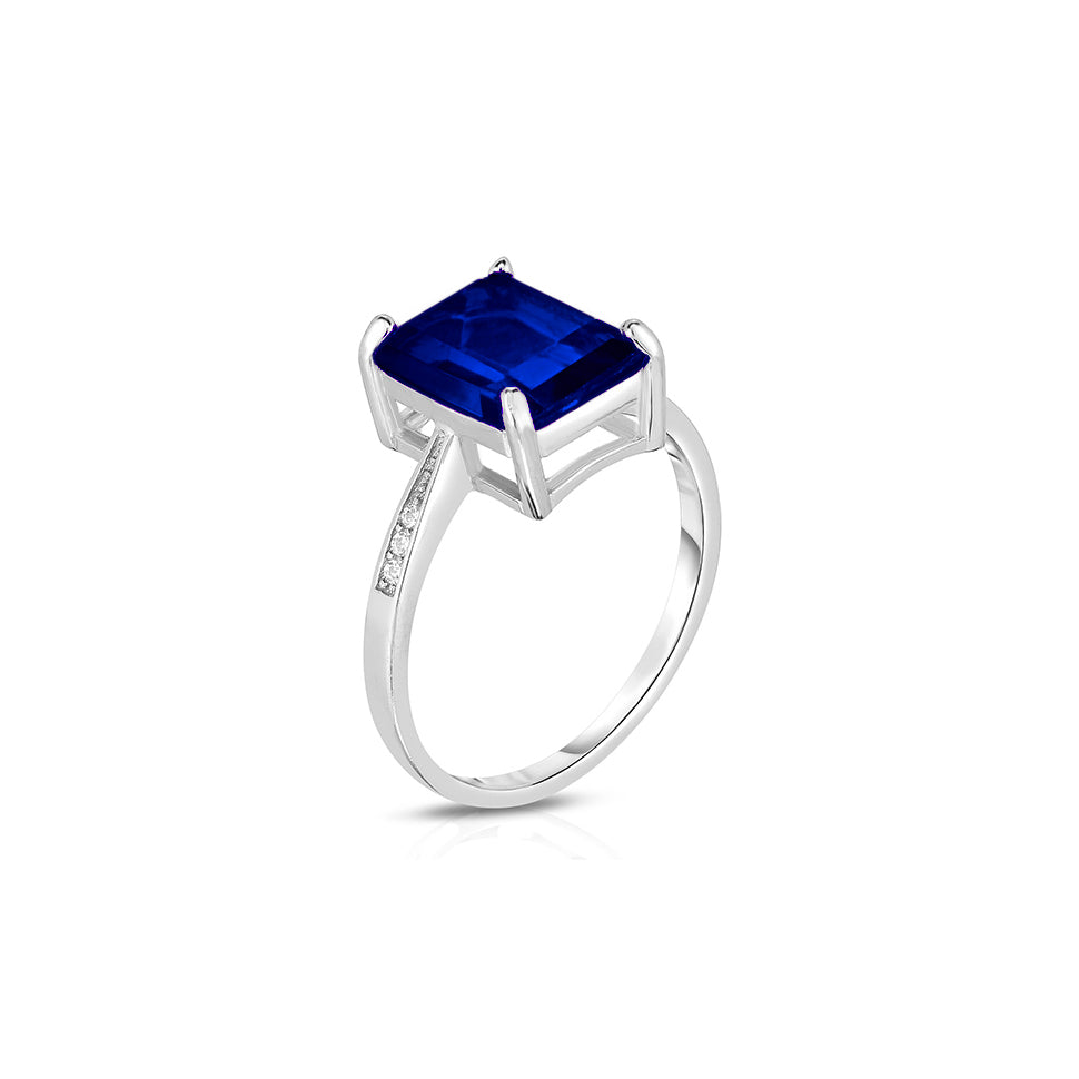4.00 CTTW Sapphire Emerald Cut Ring in Sterling Silver Image 2