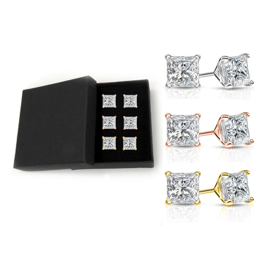 Set of 3 6.00 CTTW Swarovski Elements Crystal Princess Cut Studs Image 1