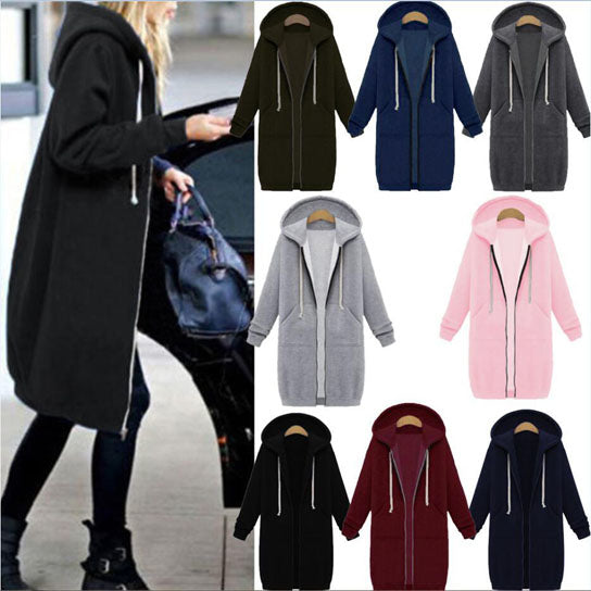 Zip Up Hoodie Solid Long Jacket Sweatshirt Outerwear Plus Size Image 1