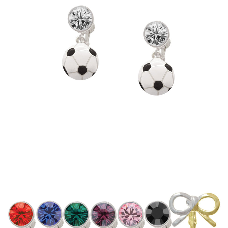Large Enamel Soccer ball Crystal Clip On Earrings Image 1