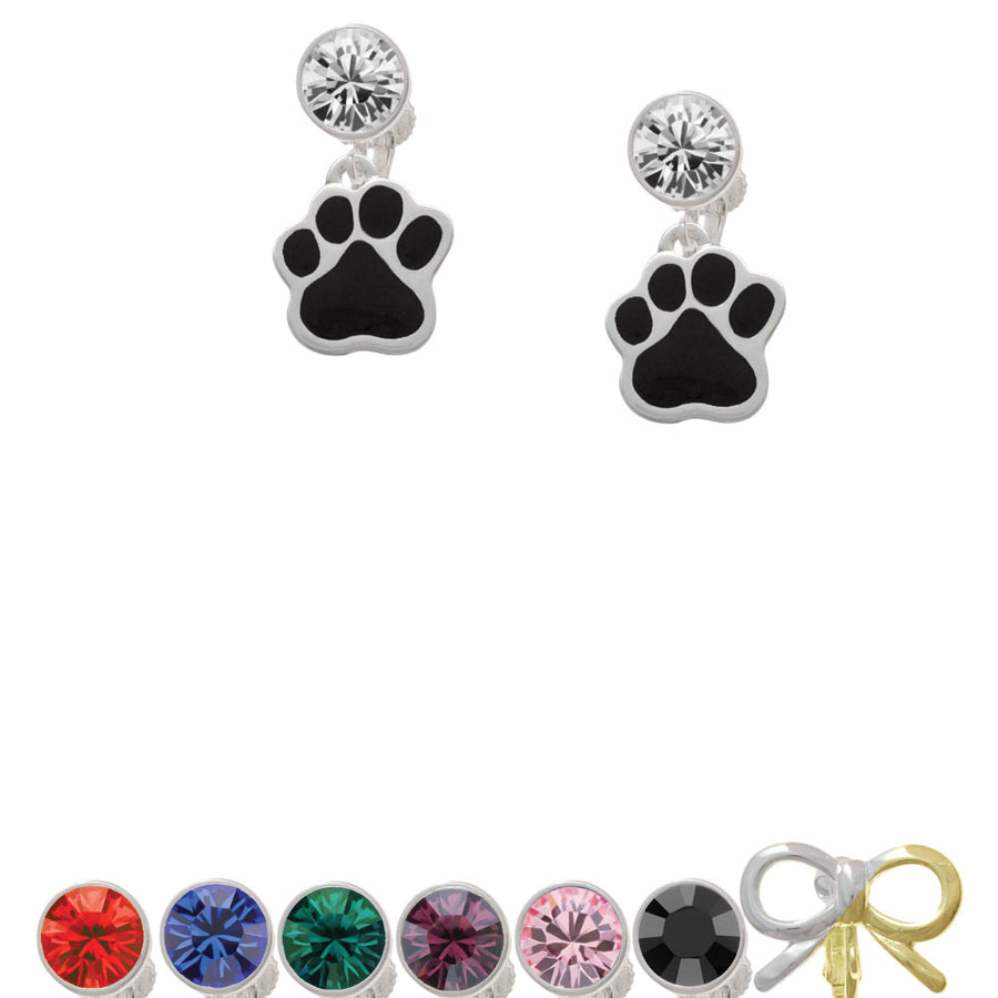 Large Black Paw Crystal Clip On Earrings Image 1