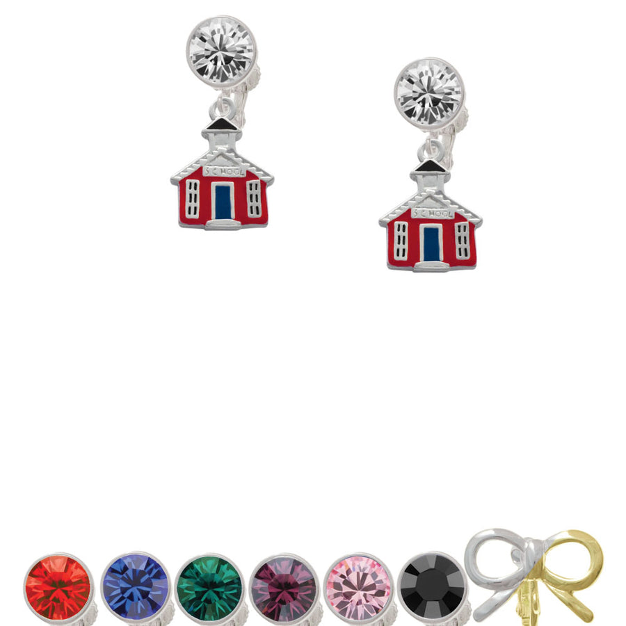 Red School House Crystal Clip On Earrings Image 1