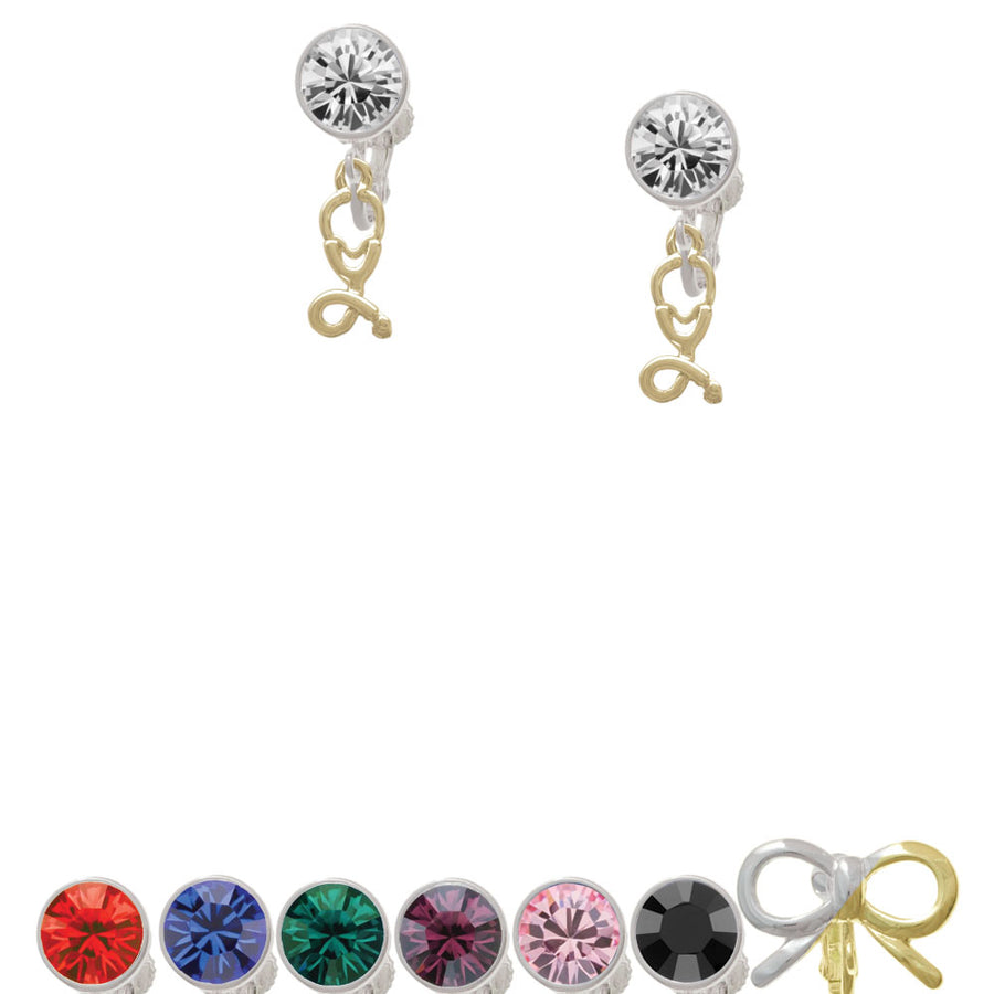 Gold Tone Stethoscope Crystal Clip On Earrings Image 1