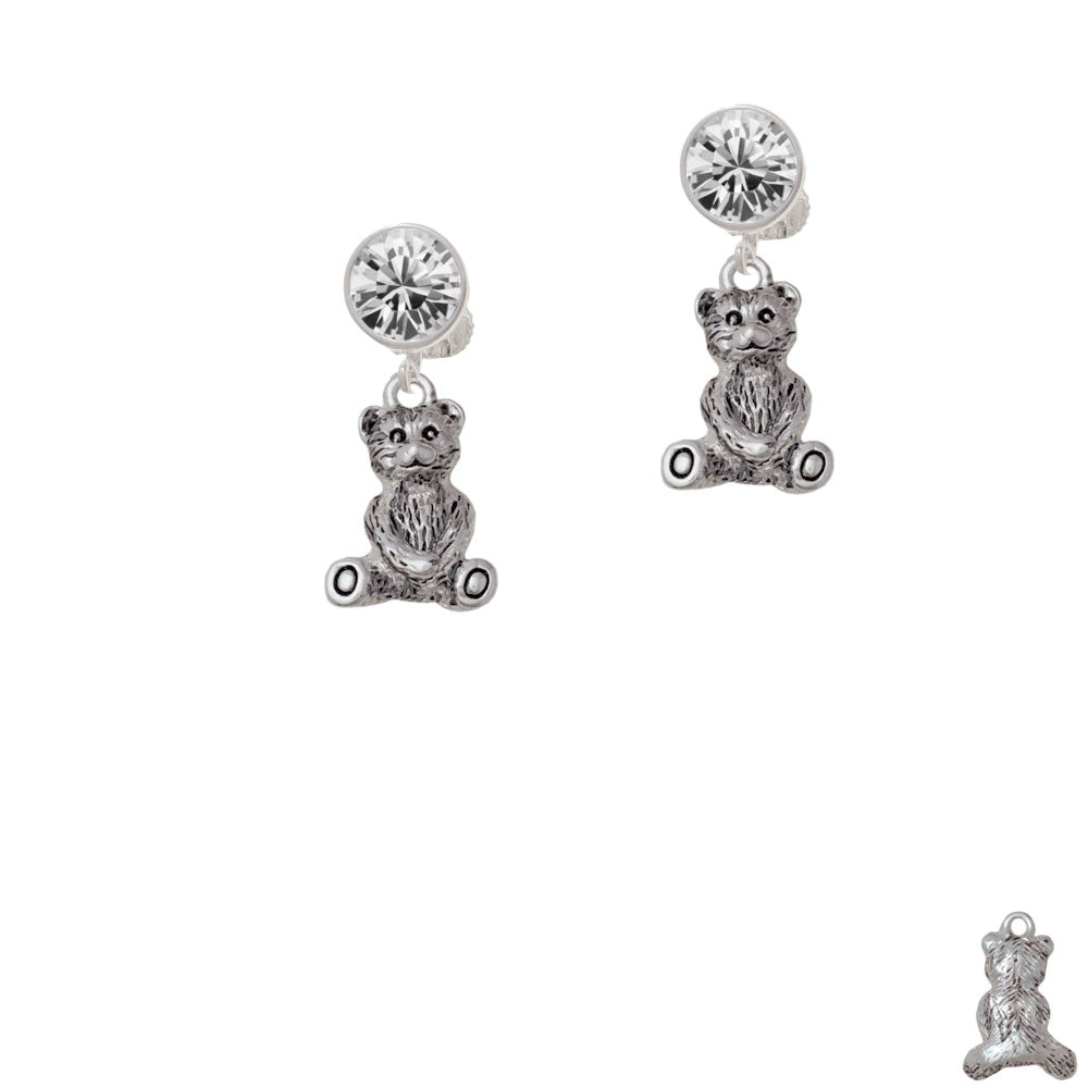 Antiqued Teddy Bear Crystal Clip On Earrings Image 2