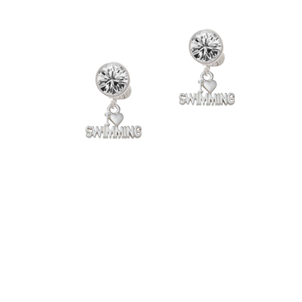 I Heart Swimming Crystal Clip On Earrings Image 2