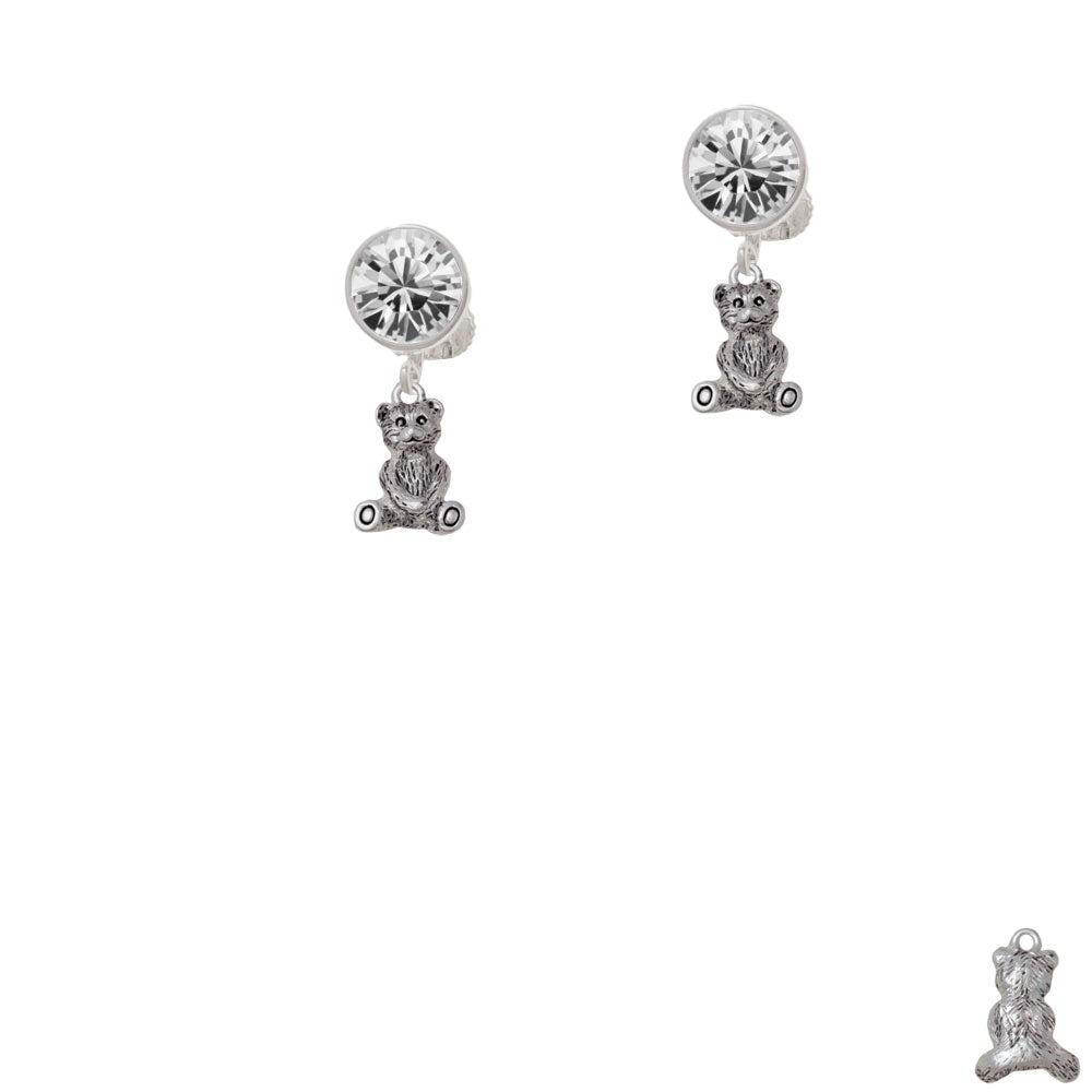 Mini Teddy Bear Crystal Clip On Earrings Image 2