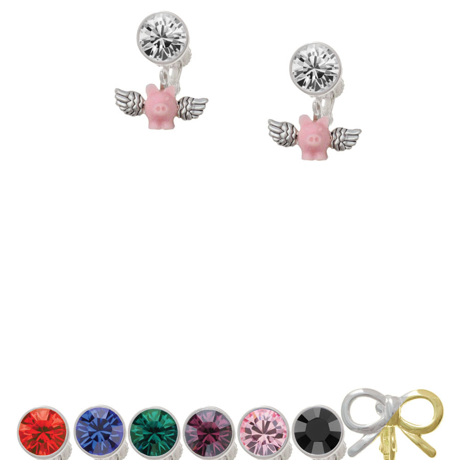 Mini Pink Flying Pig Crystal Clip On Earrings Image 1