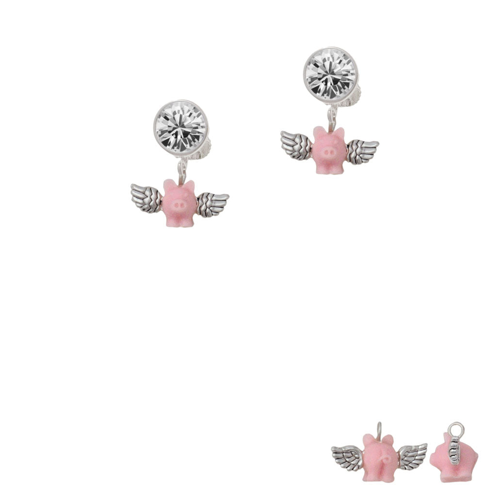 Mini Pink Flying Pig Crystal Clip On Earrings Image 2