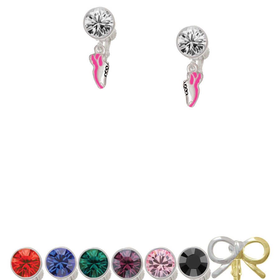 Mini Hot Pink Running Shoe Crystal Clip On Earrings Image 1
