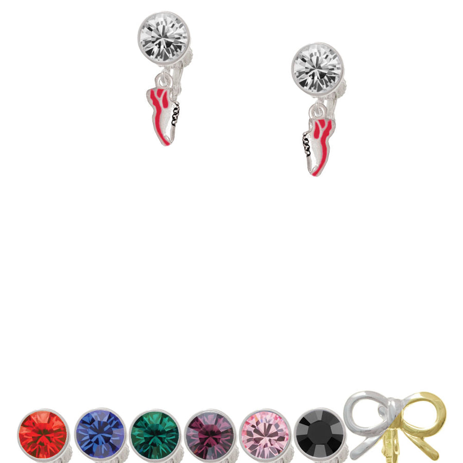 Mini Red Running Shoe Crystal Clip On Earrings Image 1