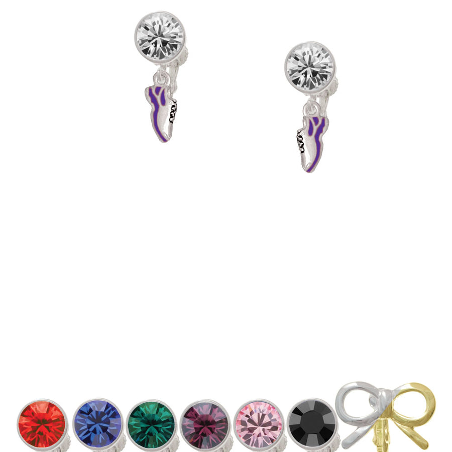 Mini Purple Running Shoe Crystal Clip On Earrings Image 1
