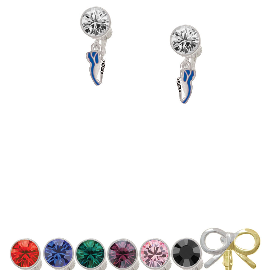 Mini Royal Blue Running Shoe Crystal Clip On Earrings Image 1