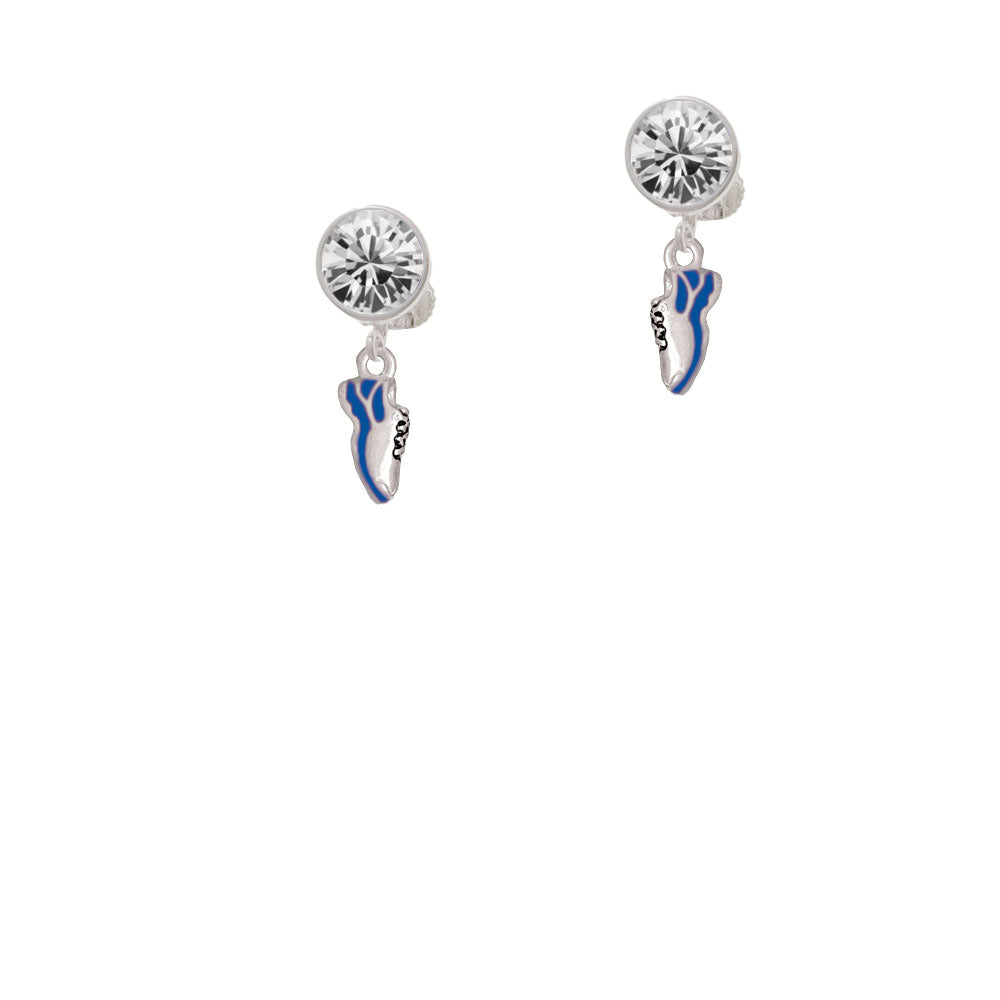 Mini Royal Blue Running Shoe Crystal Clip On Earrings Image 2