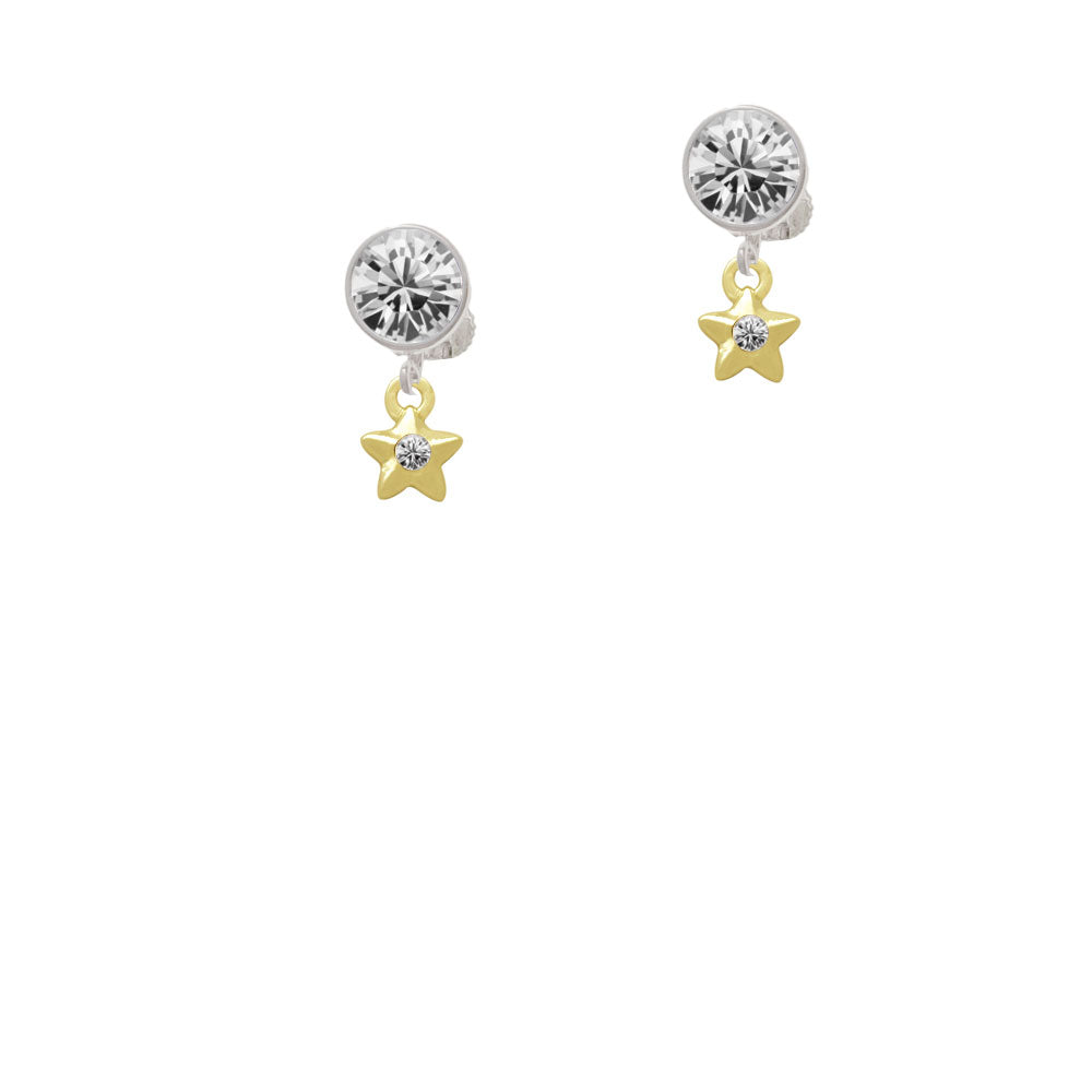 Mini Gold Tone Star with Clear Crystal Crystal Clip On Earrings Image 2