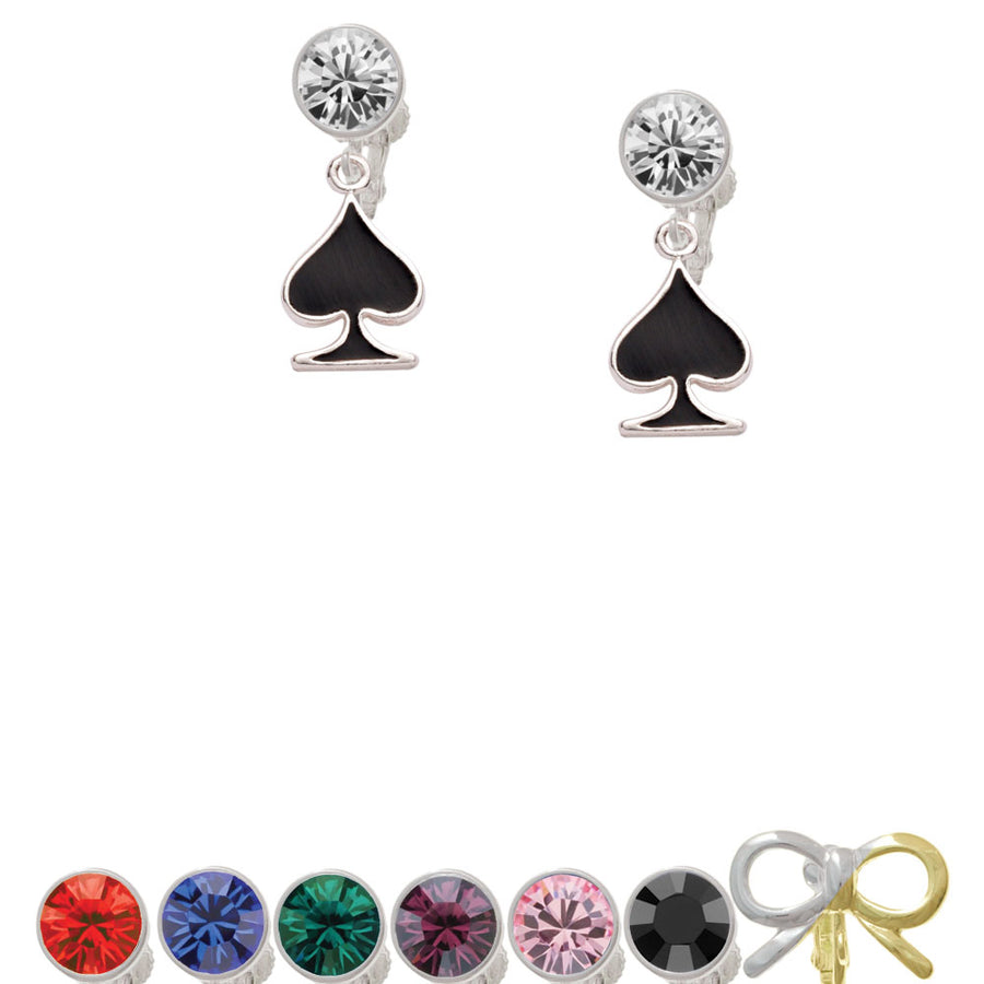 Card Suit - Black Spade Crystal Clip On Earrings Image 1