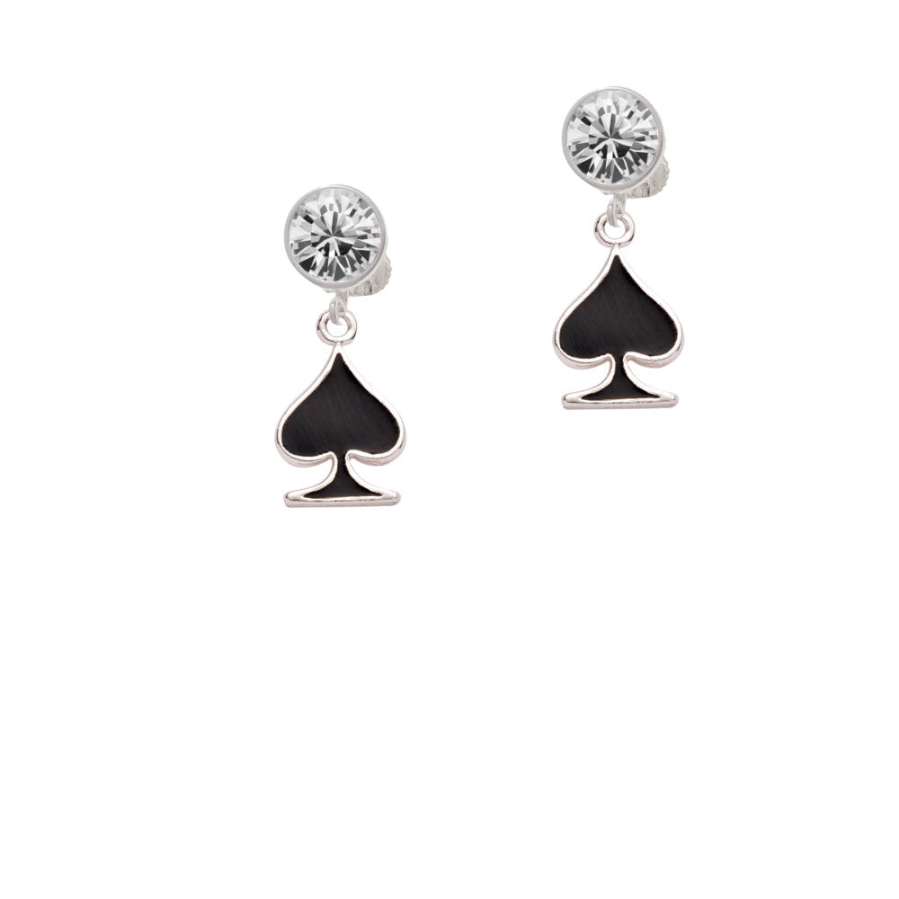 Card Suit - Black Spade Crystal Clip On Earrings Image 2