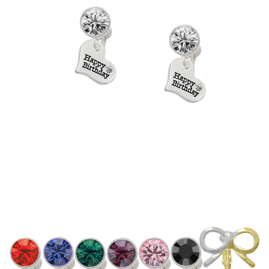 Small Happy Birthday Heart Crystal Clip On Earrings Image 1