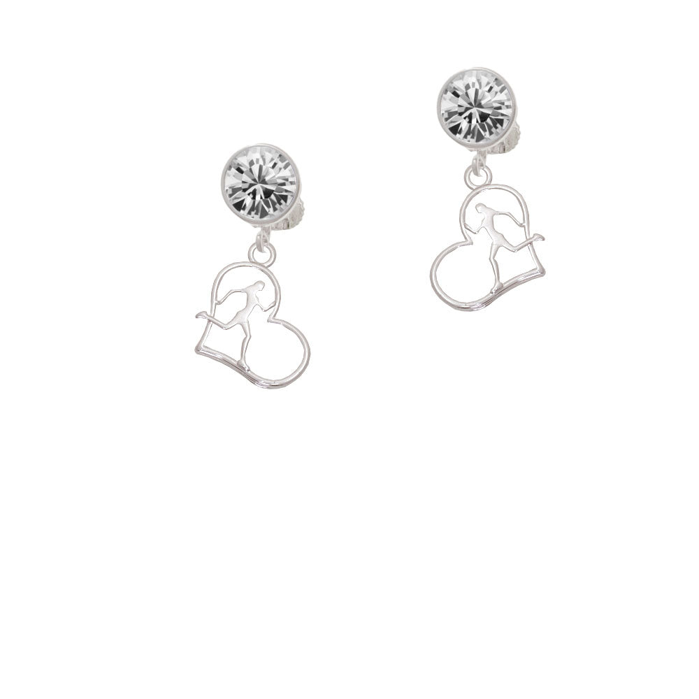 Two Tone Runner Silhouette in Heart Crystal Clip On Earrings Image 2