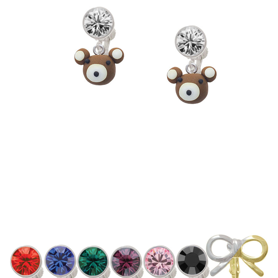 Fimo Clay Teddy Bear Crystal Clip On Earrings Image 1